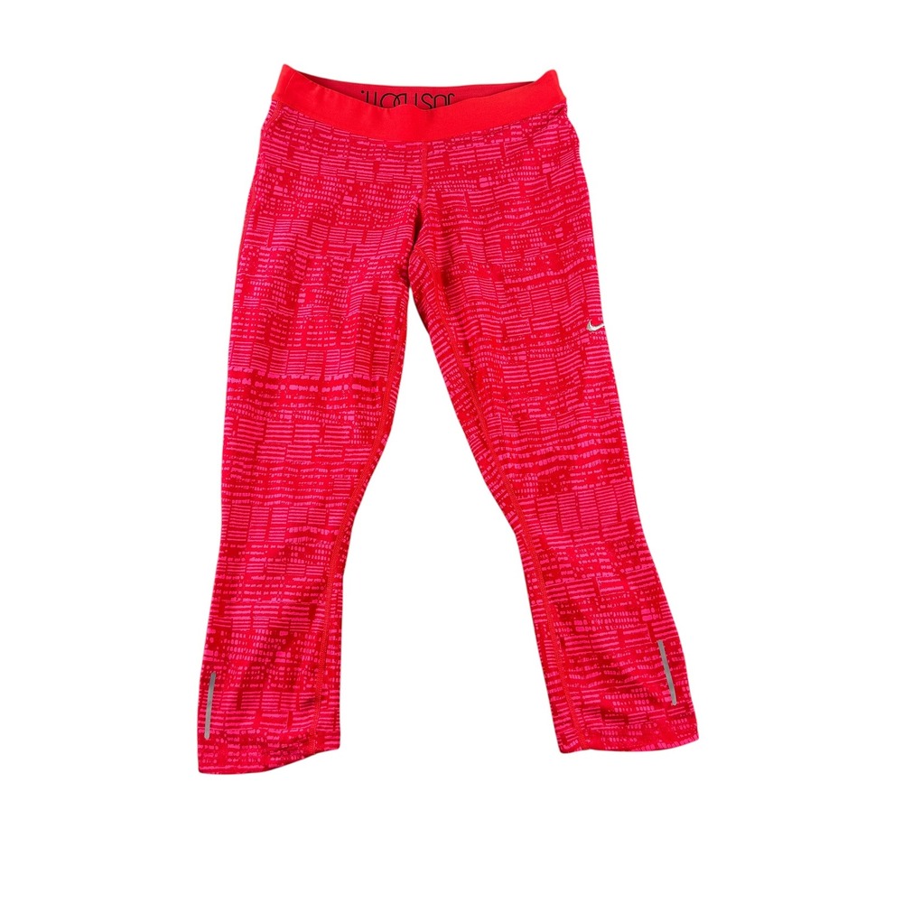 Nike Dri-FIT Womens Pink Red Geometric Print Cropped Leggings Capri Size M